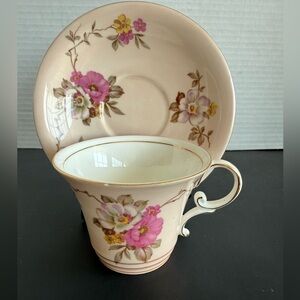 VTG AYNSLEY Bone China Peach/Pink Teacup and Saucer "Wild Rose Floral" Pattern